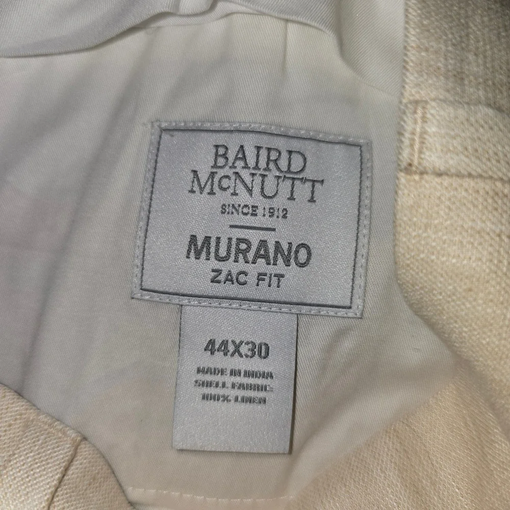 Baird McNutt Murano Linen Dress Pants 44x30 Mens Beige Zac Classic Fit Cuffed
